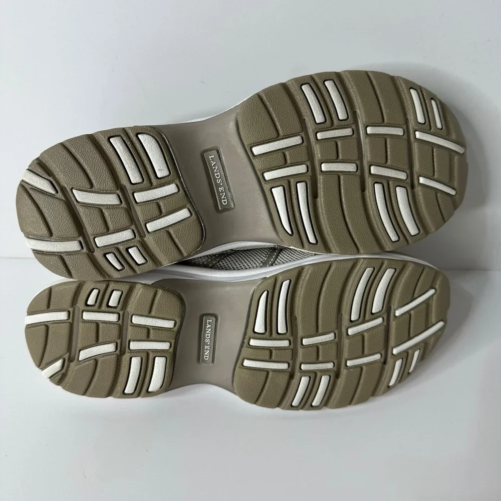 Lands End WM Sport Shoe Sand Stone Mesh Bungee Sneakers Womens 8 Med 64730